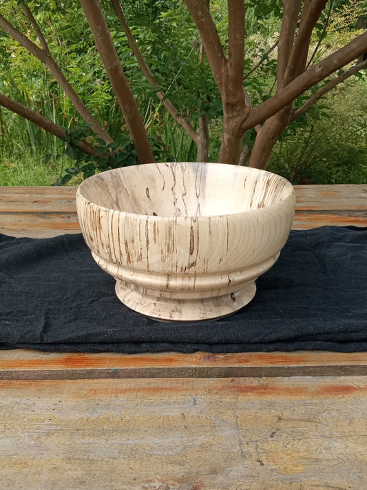 9" Turned Wood Pedestal Bowl - Handmade Wooden Fruit Bowl - Spalted Wood Decor Bowl - Unique Wood Art for the Table - Wooden Birthday Gift